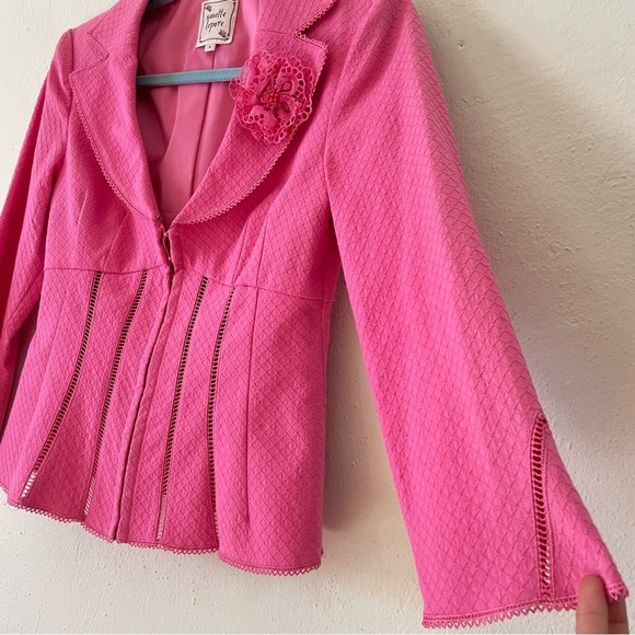 Vintage Nanette Lepore hot pink corset style rossete lace blazer barbiecore sz 4 - Picture 5 of 11